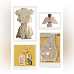 Rave, Festival, or Cosplay-White Floral Sheer Bikini 2 Piece w/Wings & Ears